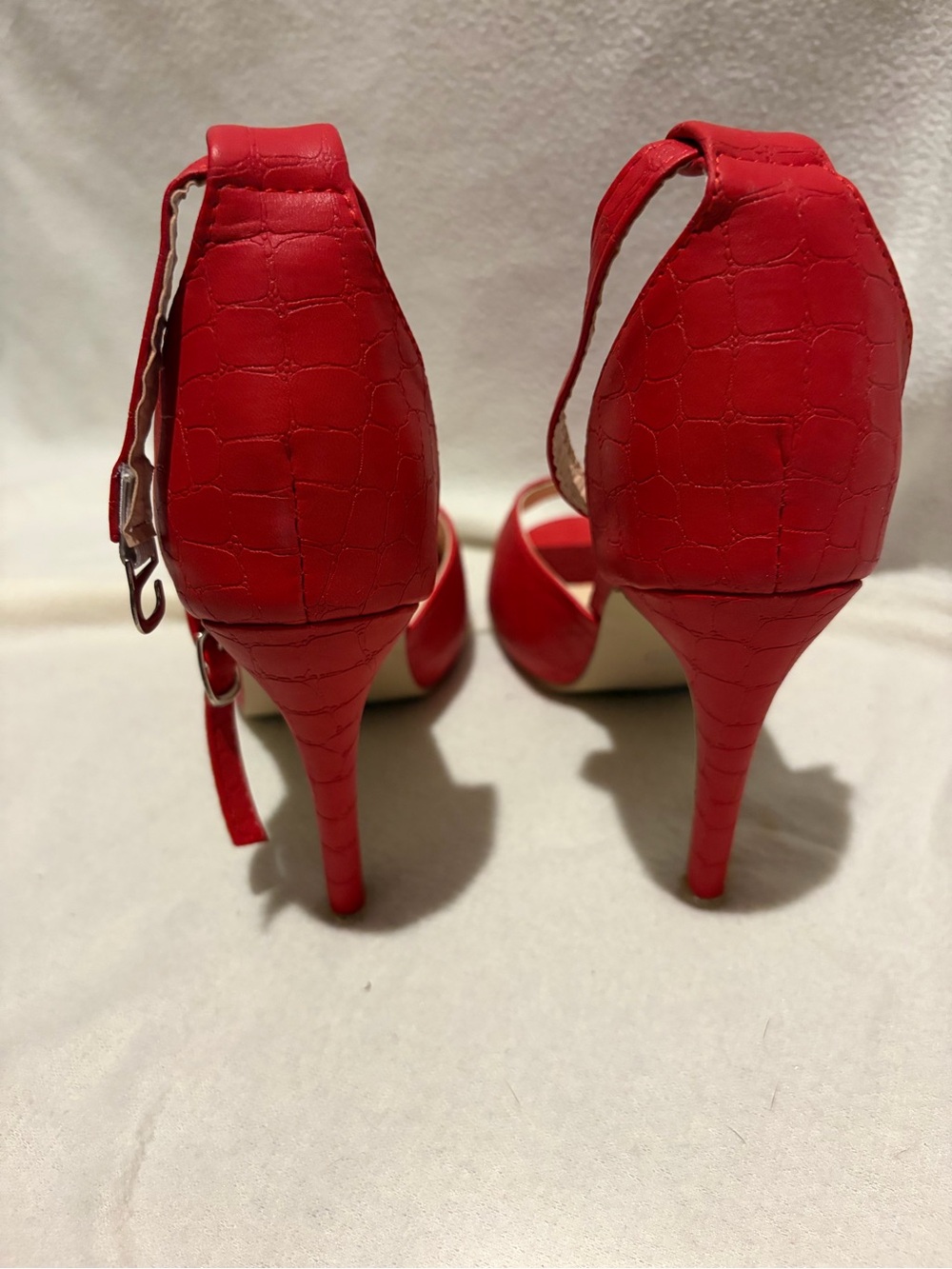 Red Croc-Embossed Ankle-Strap Stiletto Heels
